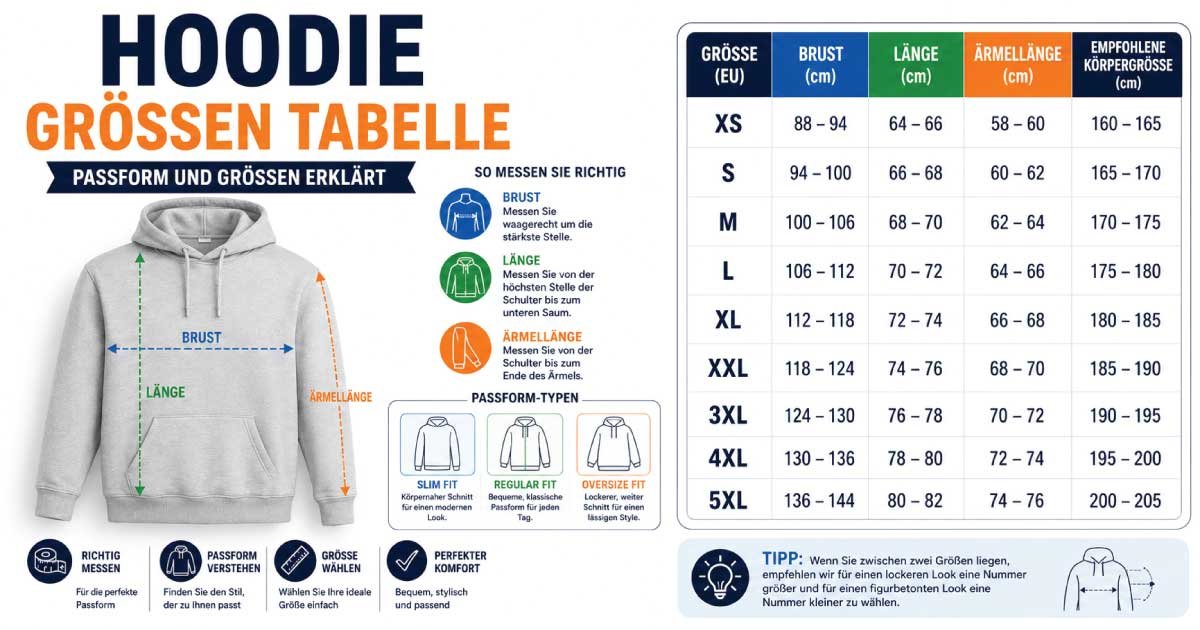Hoodie Größen Tabelle
