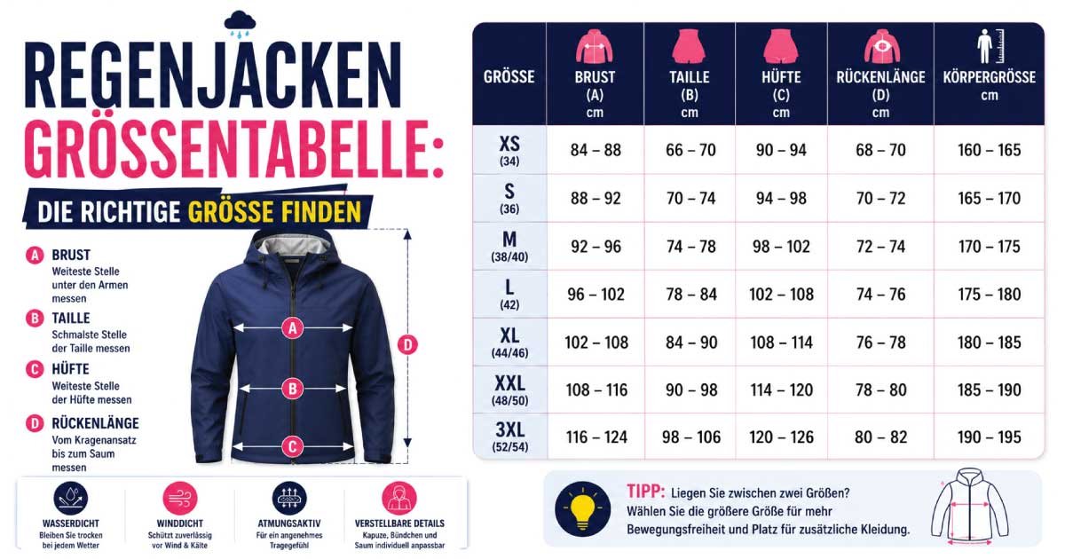 Regenjacken Größentabelle