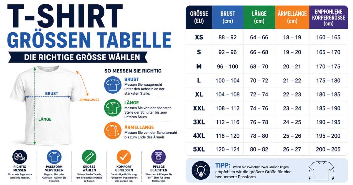 T-Shirt Größen Tabelle